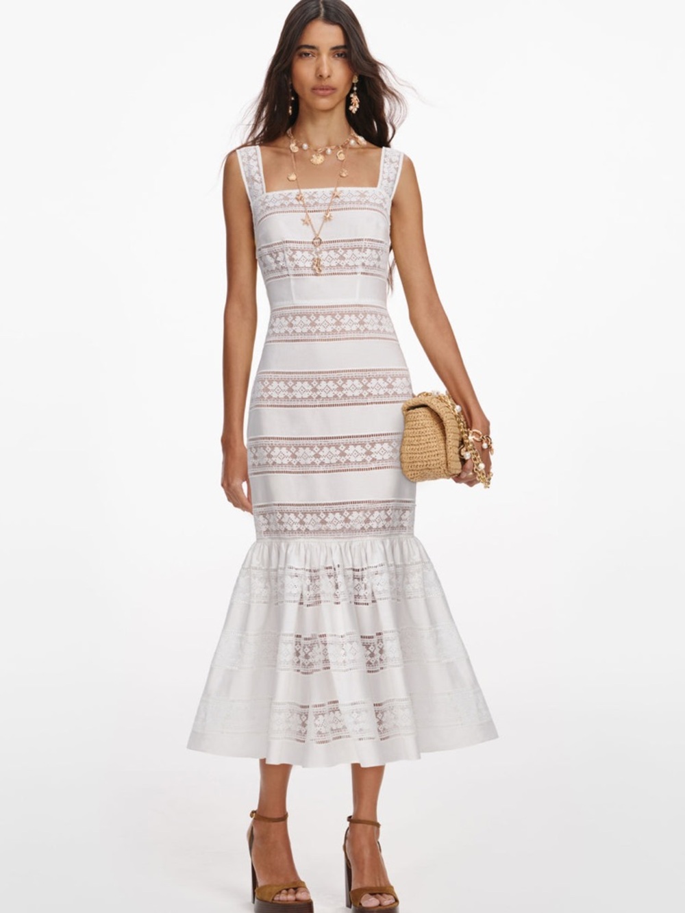 NWOT Self-Portrait WHITE COTTON EMBROIDERED MIDI DRESS